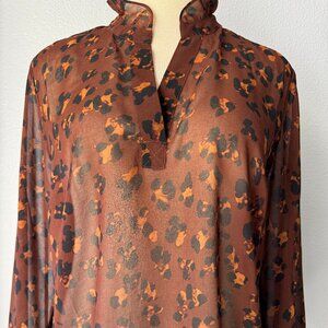 CAbi Obsess Blouse #4712 Fall Leopard Brown Longsleeve-XL  NWOT